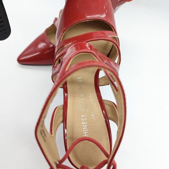 Red patent Chinese Laundry Women's Pointy Toe Ankle Strap Strappy Stiletto Heels - Picture 6 of 13